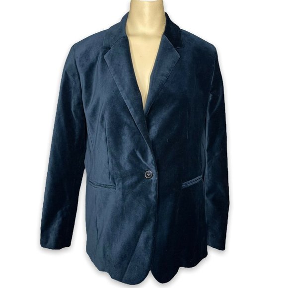 Lands' End Jackets & Blazers - Womens 12p lands end velvet button dark blue blazer NWT